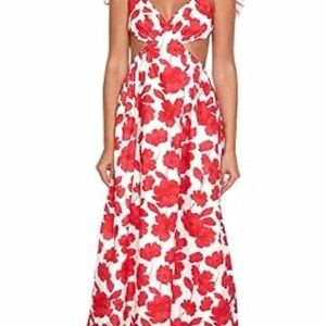 Beginning Boutique Red Floral Backless Dress